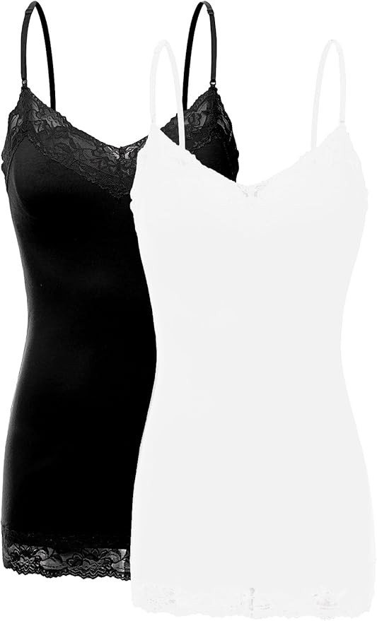 Bozzolo Women's Junior & Plus Adjustable Spaghetti Strap Lace Trim Tunic Tank Top | Amazon (US)