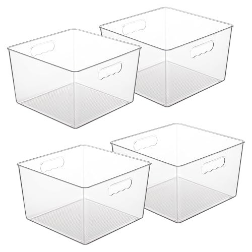 Vtopmart 4 Pack Extra Large Clear Plastic Storage Bins,11x11 Cube Acrylic Organizer Square Containers with Handle for Pantry,Closet,LaundryRoom,Kitchen,Bathroom,UnderSink Organization | Amazon (US)