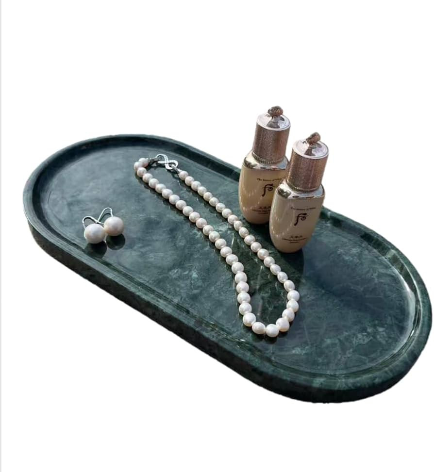 Real Natural Oval Marble Tray for Bathroom, Genuine Marble Stone Vanity Tray, Luxury Storage Tray... | Amazon (US)