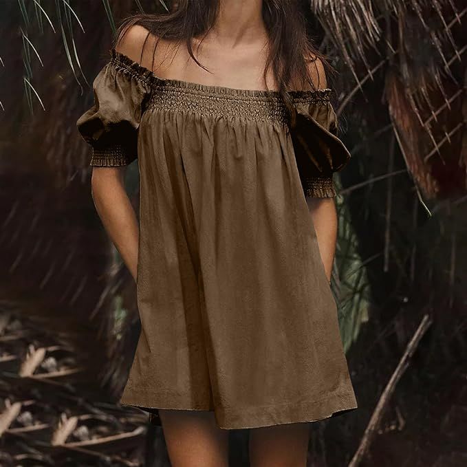 Casual Summer Cotton Linen Dresses Cute Square Neck Hot Short Mini Dress Puffl Sleeve Babydoll Dr... | Amazon (US)