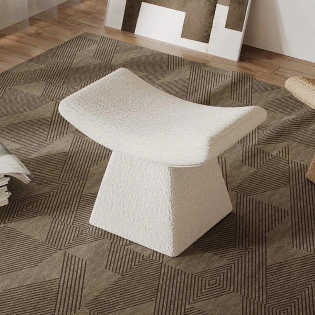 Modern White Boucle Stool Upholstered Ottoman Unique Design - Etsy.de | Etsy (DACH)