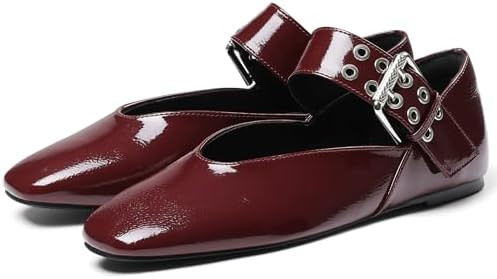 Ballet Flats for Women Square Toe Ballerina Flats Buckle Strap Leopard Print Flats Casual Dress M... | Amazon (US)