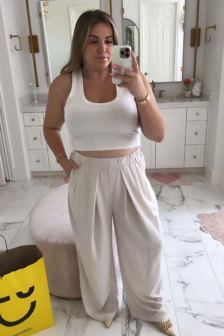 curvy wide leg elastic waistband pants from the Nordstrom Anniversary Sale! wearing the size xl for my growing bump, but take your true size! 

#LTKcurves #LTKunder100 #LTKxNSale