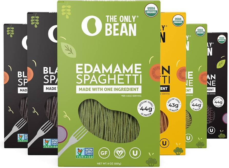 The Only Bean - Soy, Black Bean, and Edamame Spaghetti & Fettuccine - Gluten Free Pasta, Keto Low... | Amazon (US)
