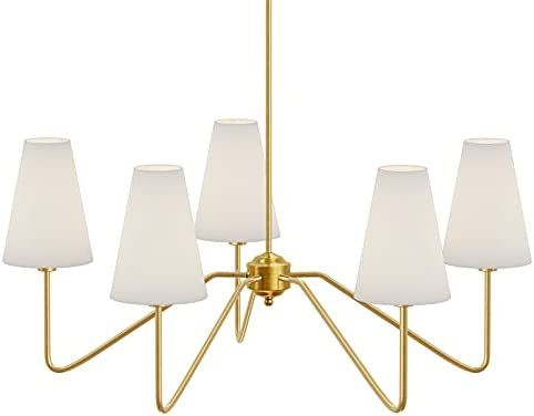 Electro bp;30"Dia 5-Arm Classic Chandeliers Polished Gold with White Linen Shades,200W | Amazon (US)