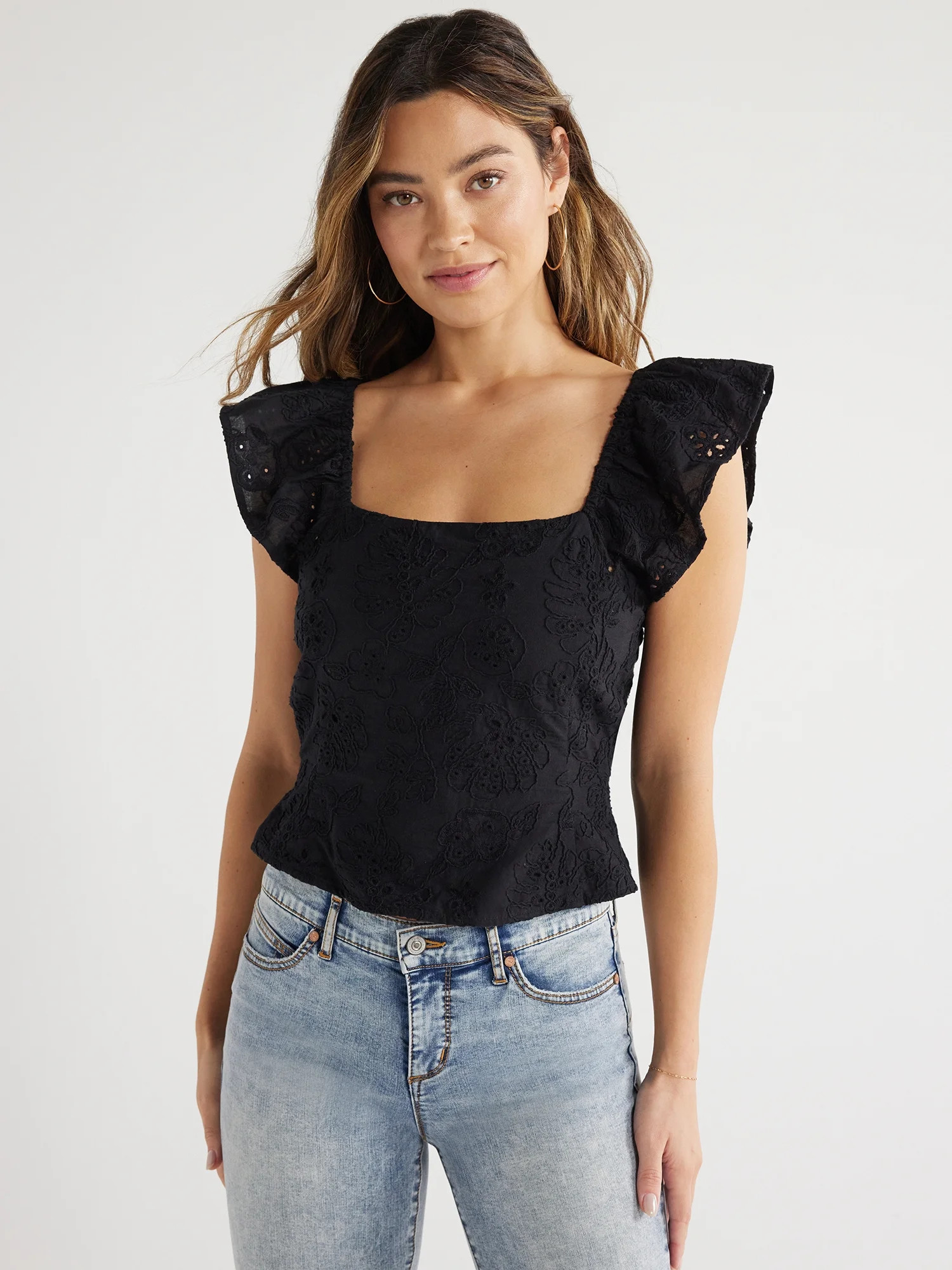 Sofia Jeans Women's Ruffle Sleeve Top, Sizes XS-XXXL - Walmart.com | Walmart (US)