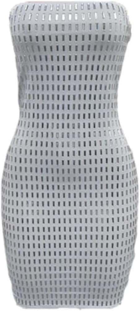 Pulcykp Women Rhinestone Backless Solid Color Tube Top Dress Sexy Club Off-Shoulder Dresses | Amazon (US)
