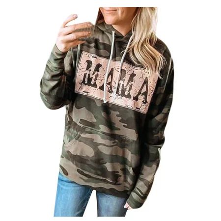 Printed Camouflage Hooded Long Sleeve Women s Sweatshirt Women Hooded Camouflage Print Blouse Tops C | Walmart (US)