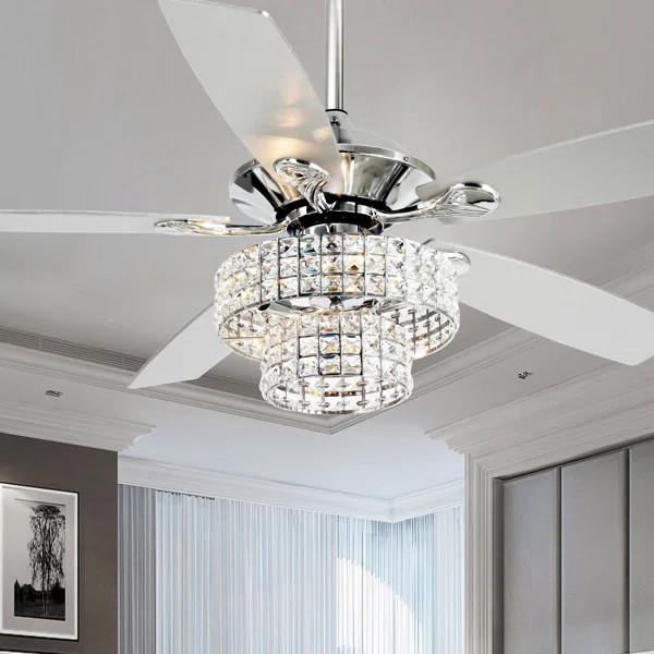 52" Tippett 5 - Blade Cyrstal Ceiling Fan with Remote Control and Light Kit Included | Wayfair North America