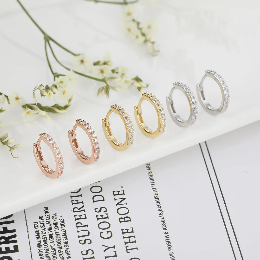 Pave Hoop Earrings, Gold Hoop Earrings, Teen Girl Earrings, Bezel Earrings, Everyday Hoops, Weddi... | Etsy (US)