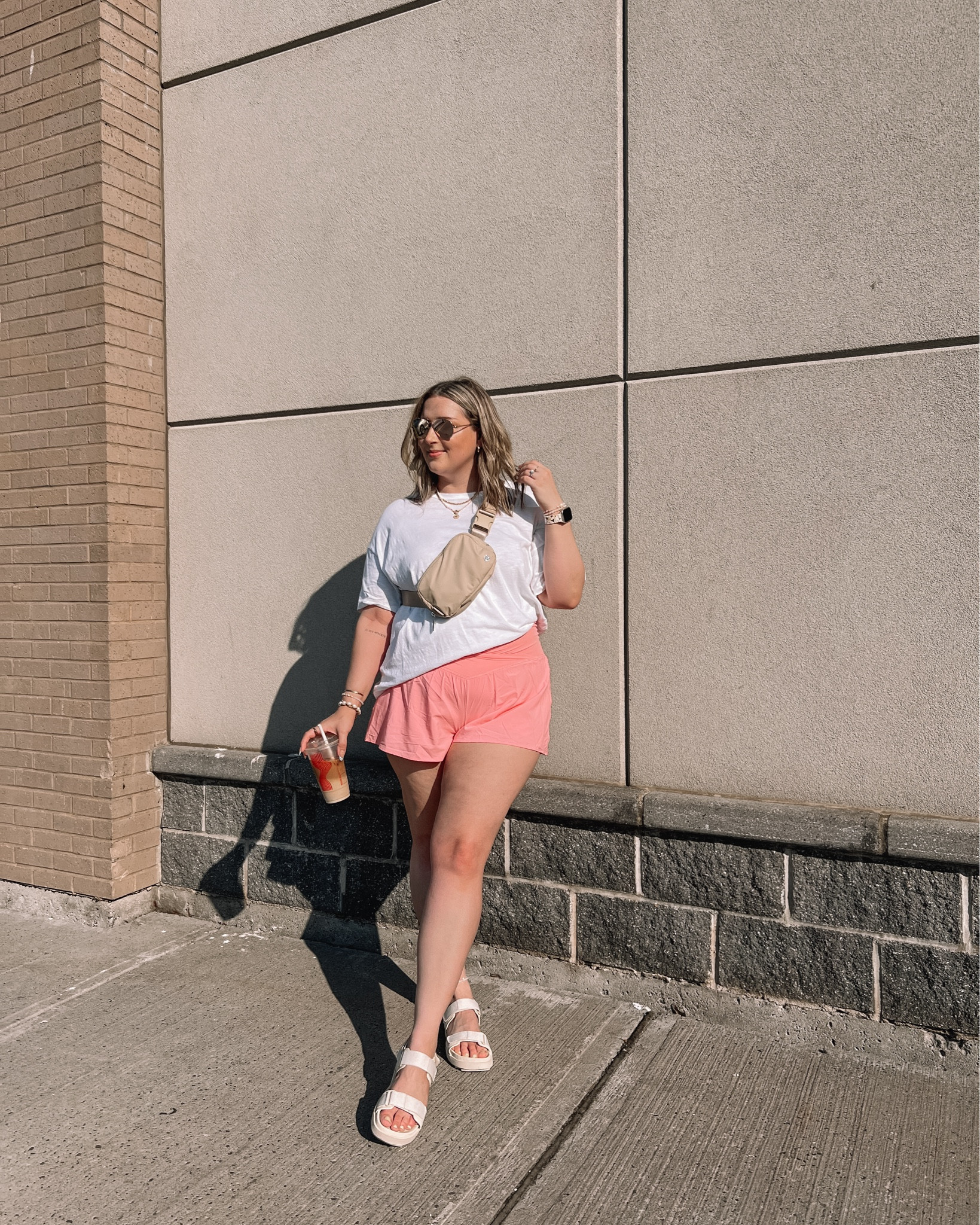 Comfy casual summer outfit from Aerie!
Wearing my usual size large in both the white tee and pink workout shorts. Sandals fit a little big


#LTKcanada #LTKsummer #LTKmidsize