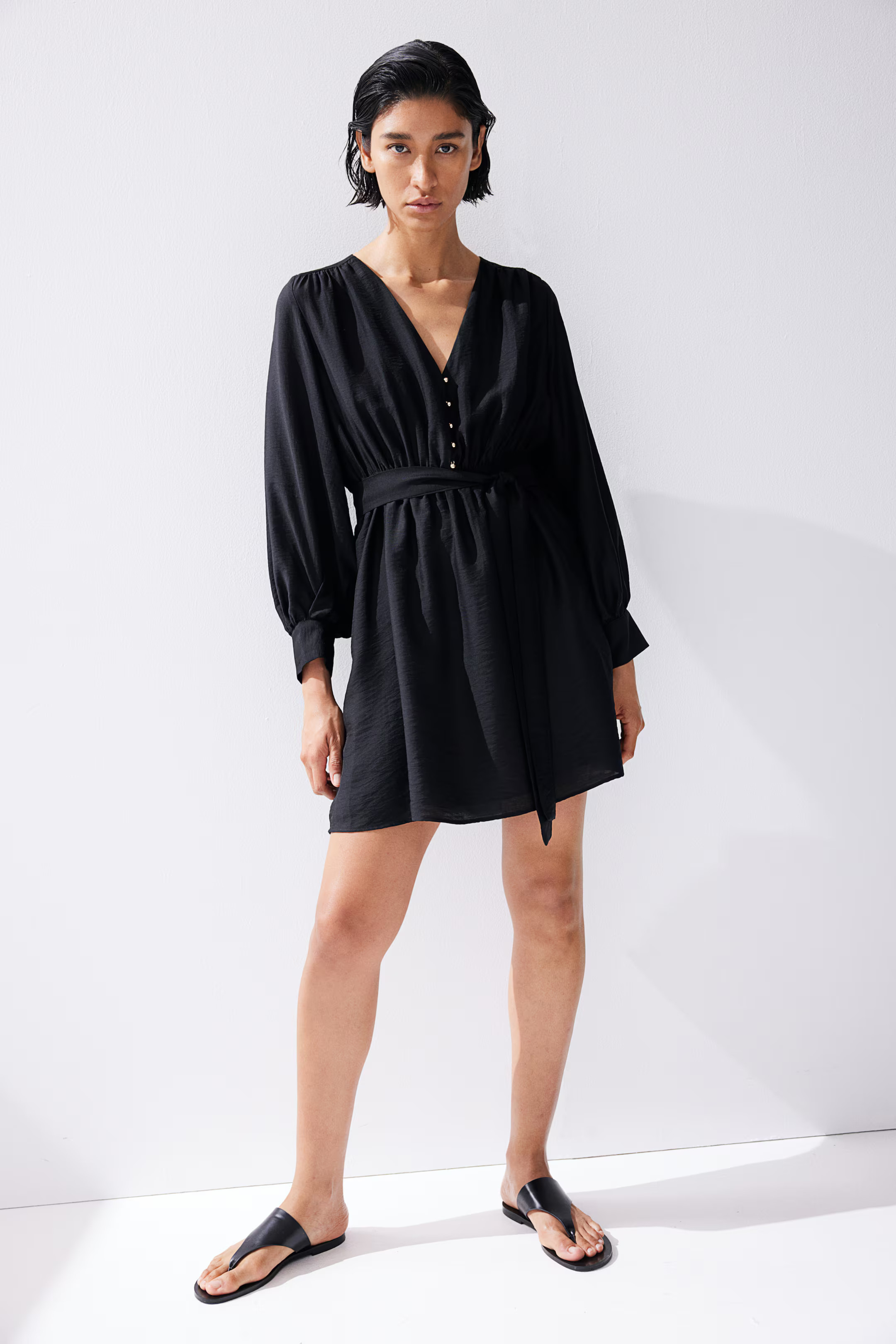 Tie-belt dress - White/Black patterned - Ladies | H&M GB | H&M (UK, MY, IN, SG, PH, TW, HK)