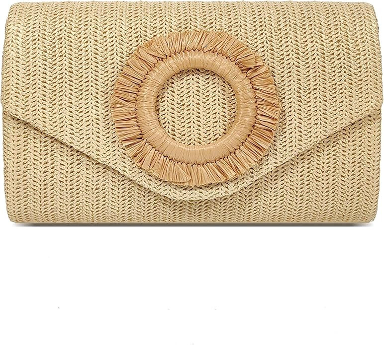 Straw Clutch Purse for Women,Summer Beach Bag,Envelope Evening Clutch Handbags for Formal Party W... | Amazon (US)