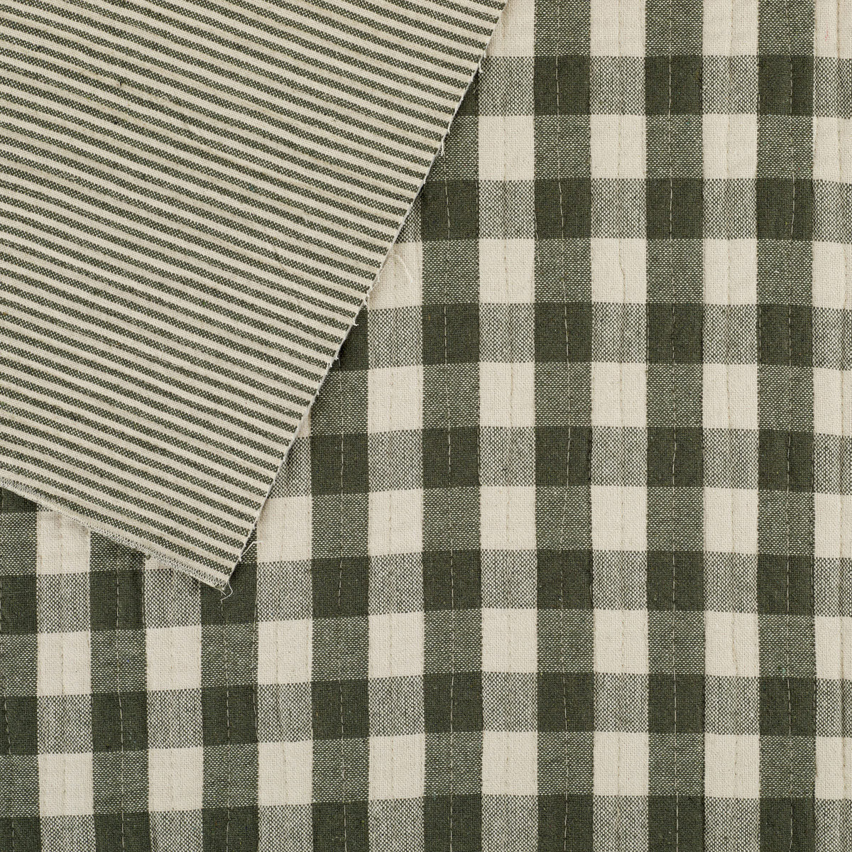 Henry Quilted Check & Stripe Fabric, Forest Green | Tonic Living