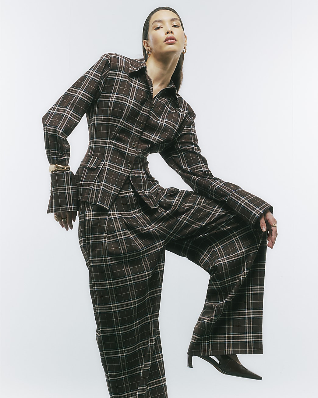 Brown Check Fitted Tailored Shirt | River Island UK & IE