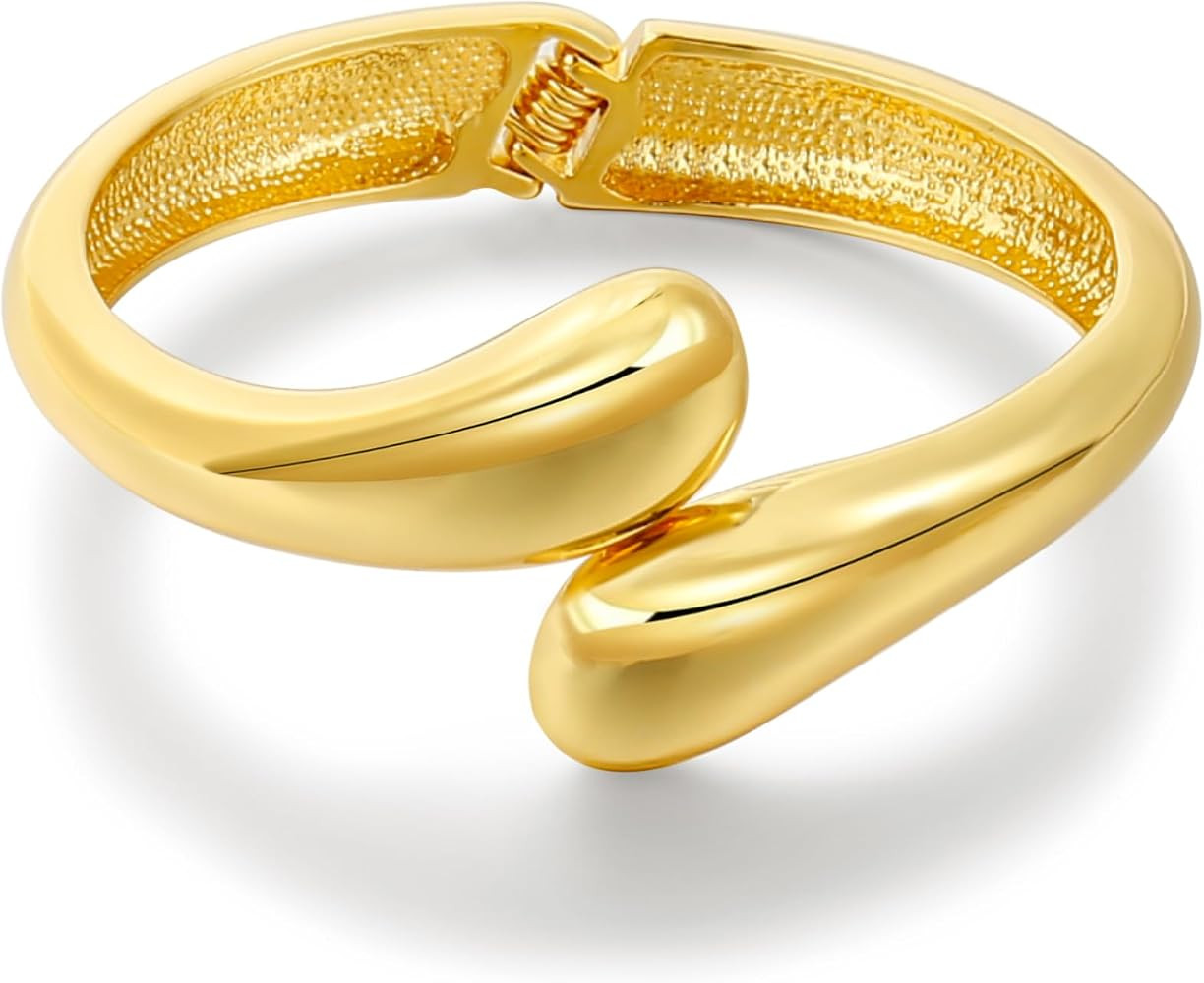 Gold Bangle Bracelets For Women Twisted Statement Thick Gold Plated Bangle Irregular Shaped Elega... | Amazon (US)
