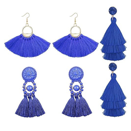 LOLIAS 3 Pairs Long Thread Tassel Earrings for Women Girls Fashion Dangle Drop Earrings | Amazon (US)