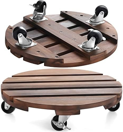 2pack 12" Plant Caddy Plant Stand with Wheels Rolling Plant Stand Heavy Duty Wooden Round Plant D... | Amazon (US)