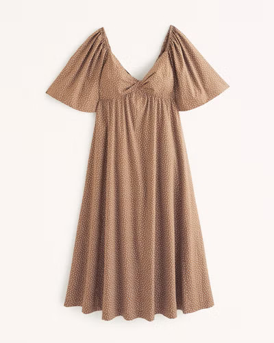 Angel Sleeve Twist-Front Midi Dress | Abercrombie & Fitch (US)