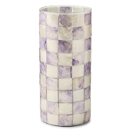 MACKENZIE-CHILDS Capiz Vase, Unique Flower-Vase Decor, Small, Purple-and-White Violet Check | Amazon (US)