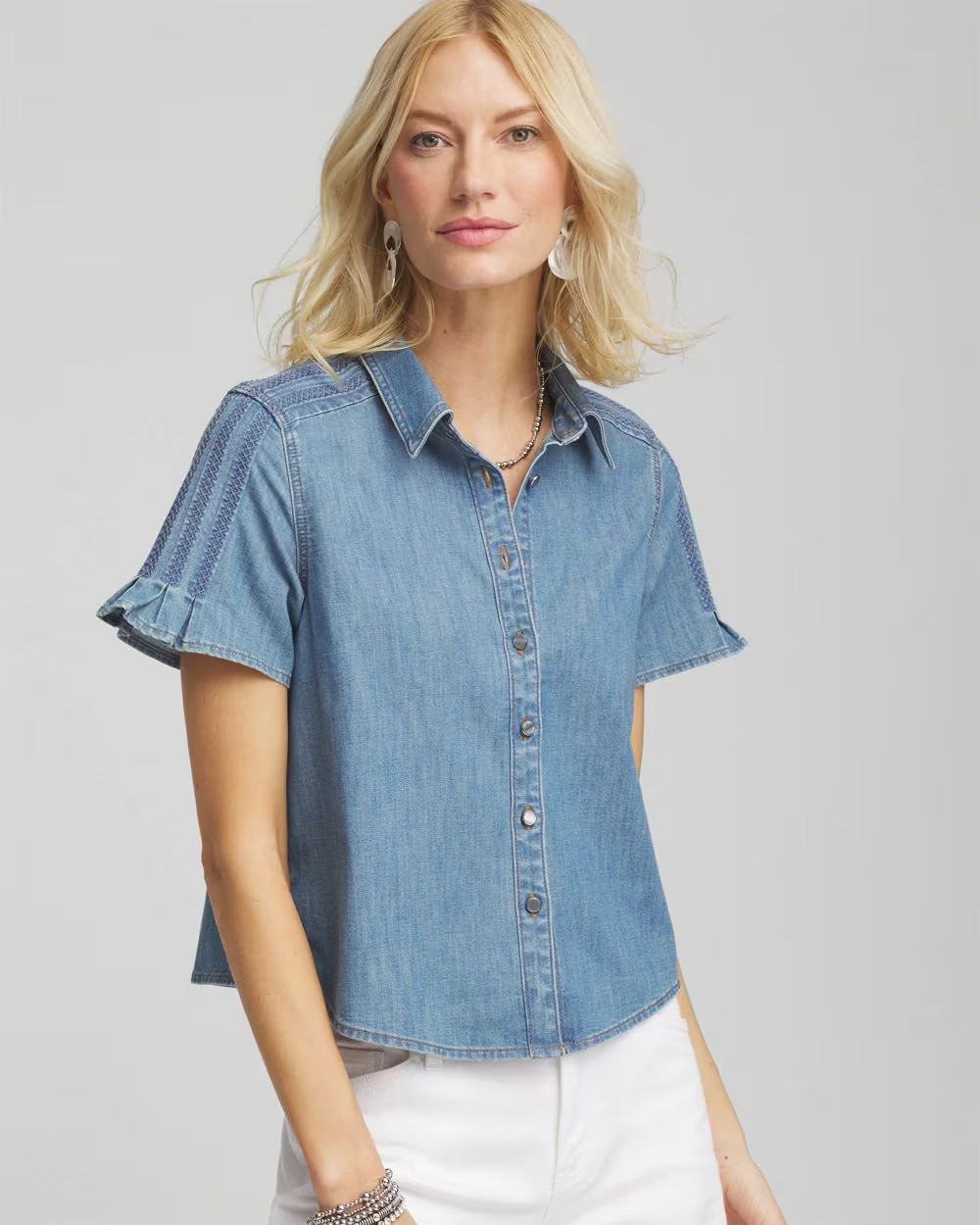 Denim Ladder Stitch Camp Blouse | Chico's | Chico's