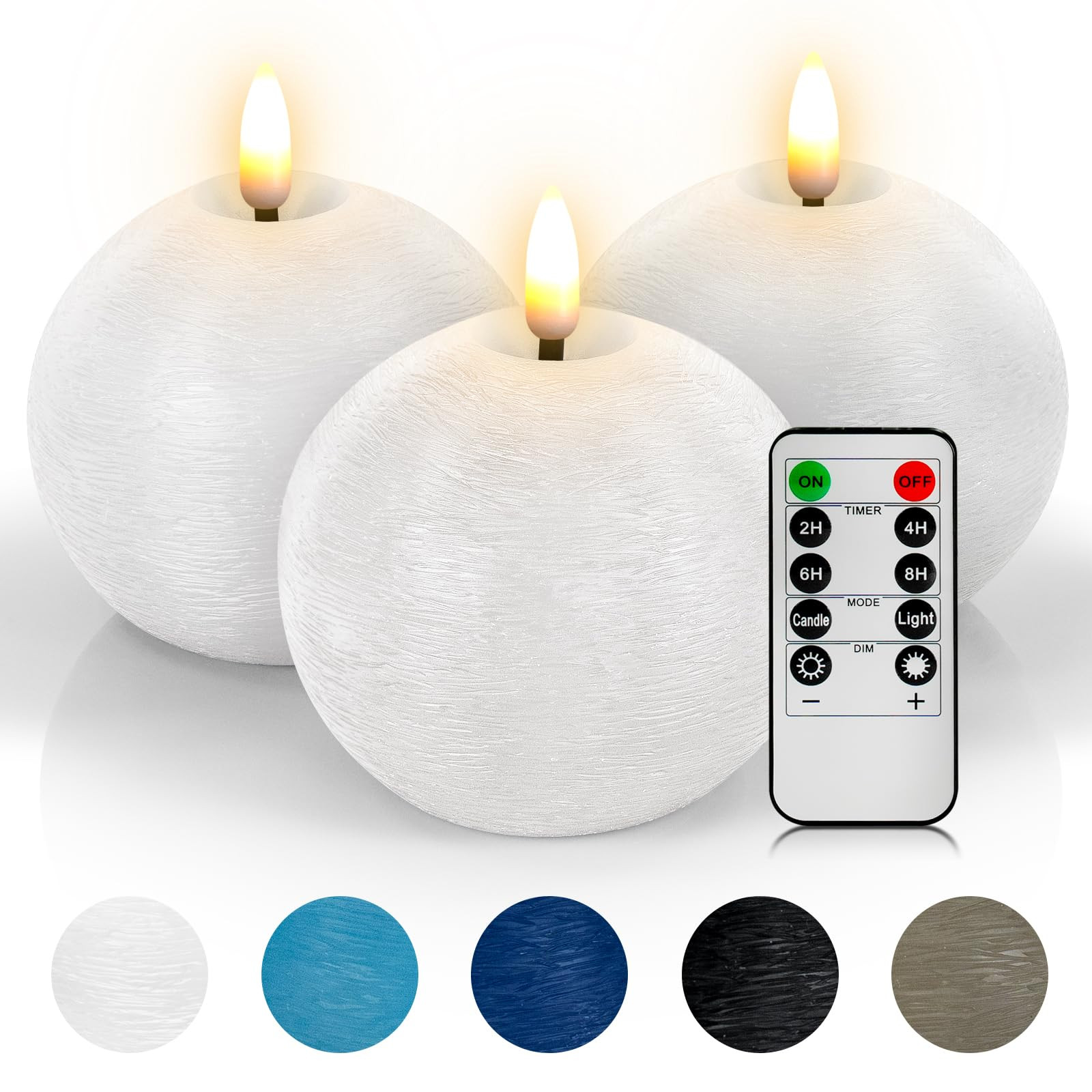Flameless Candles with Remote, White Round Candles Ball LED Battery Operated Real Wax Candles War... | Amazon (US)