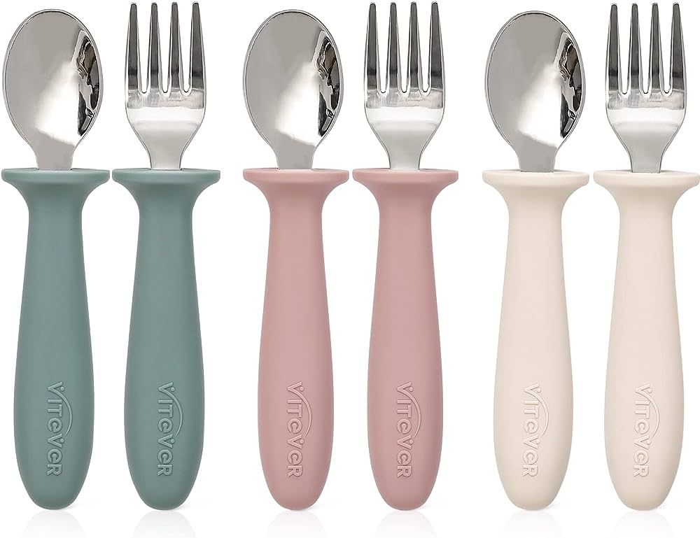 VITEVER 6 Pieces Toddler Utensils, Kids Silverware Set with Silicone Handle, Children Safe Spoons... | Amazon (US)