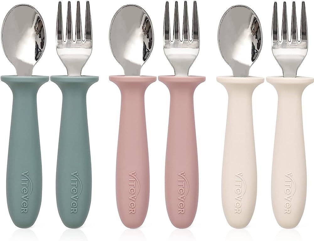 VITEVER 6 Pieces Toddler Utensils, Kids Silverware Set with Silicone Handle, Children Safe Spoons... | Amazon (US)