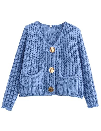 Zhiyouni Women's Cropped Cardigan Sweater Long Sleeves Button Down Chunky Knitted Coat | Amazon (US)