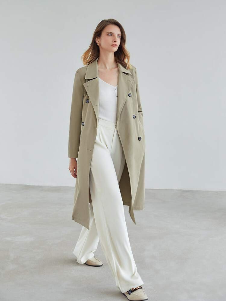 MOTF PREMIUM DOUBLE BREASTED BELTED TRENCH COAT | SHEIN