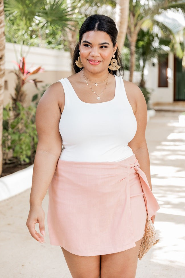 You're In Luck Peach Linen Knot Skort FINAL SALE | Pink Lily