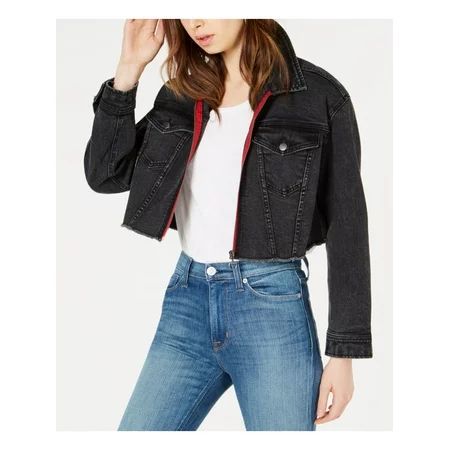 T.D.C. Womens Black Oversized Cropped Denim Jacket Size: XS | Walmart (US)