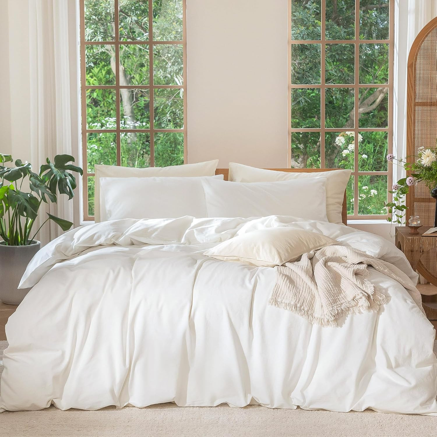 MooMee Duvet Cover Set 100% Washed Cotton Linen Like King | Amazon (US)