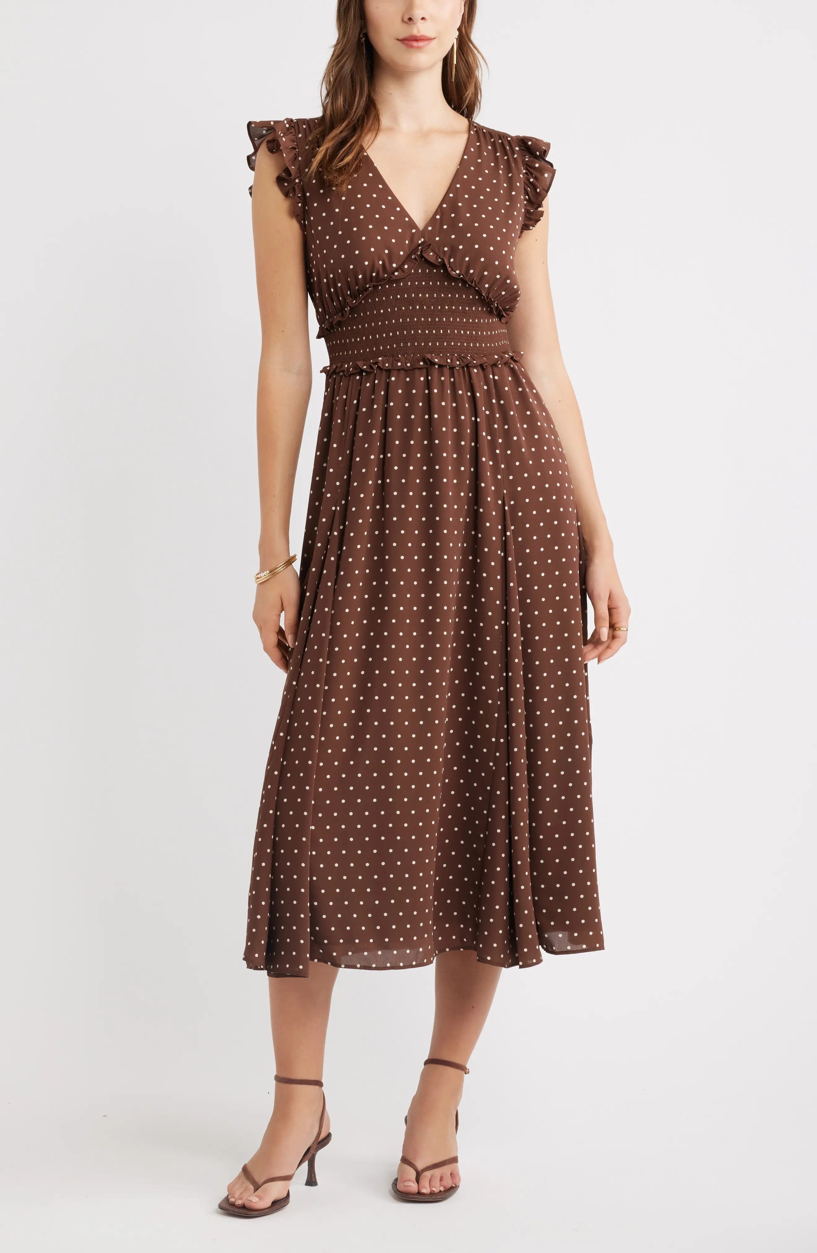 Smocked Chiffon Midi Dress (Women) | Nordstrom | Nordstrom