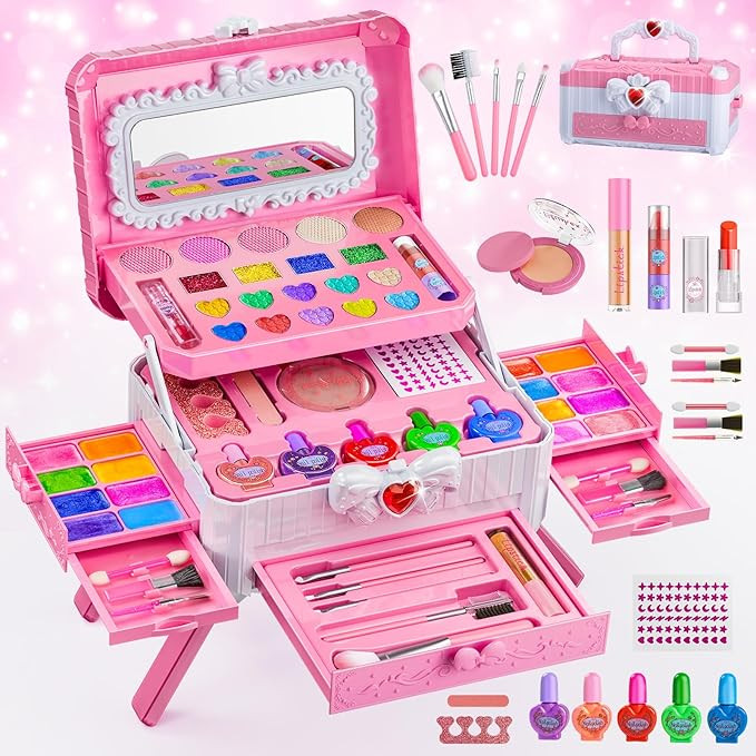 Kids Makeup Sets for Girls Toys - Washable Makeup for Kids with Mirror, Real Dressing Table with ... | Amazon (US)