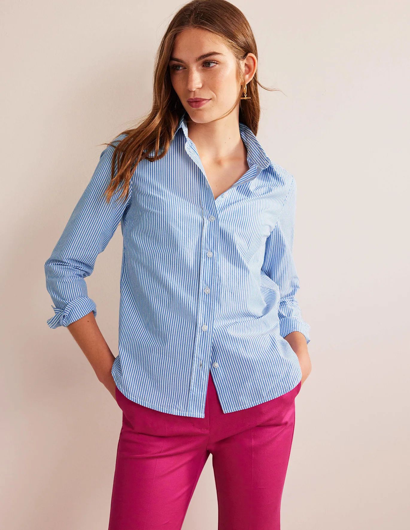 Sienna Cotton Shirt - Fine Blue Stripe | Boden (UK & IE)