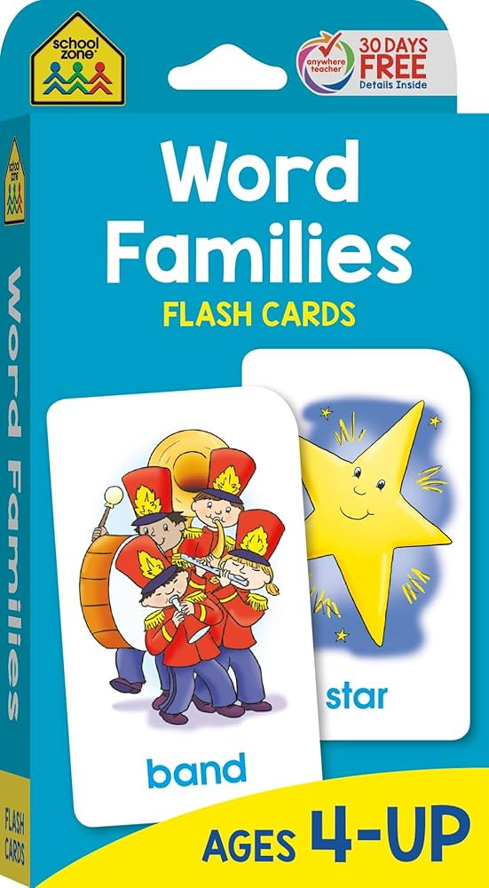 School Zone Word Families Flash Cards: 56 Cards, Preschool, Kindergarten, Beginning and Ending So... | Amazon (US)