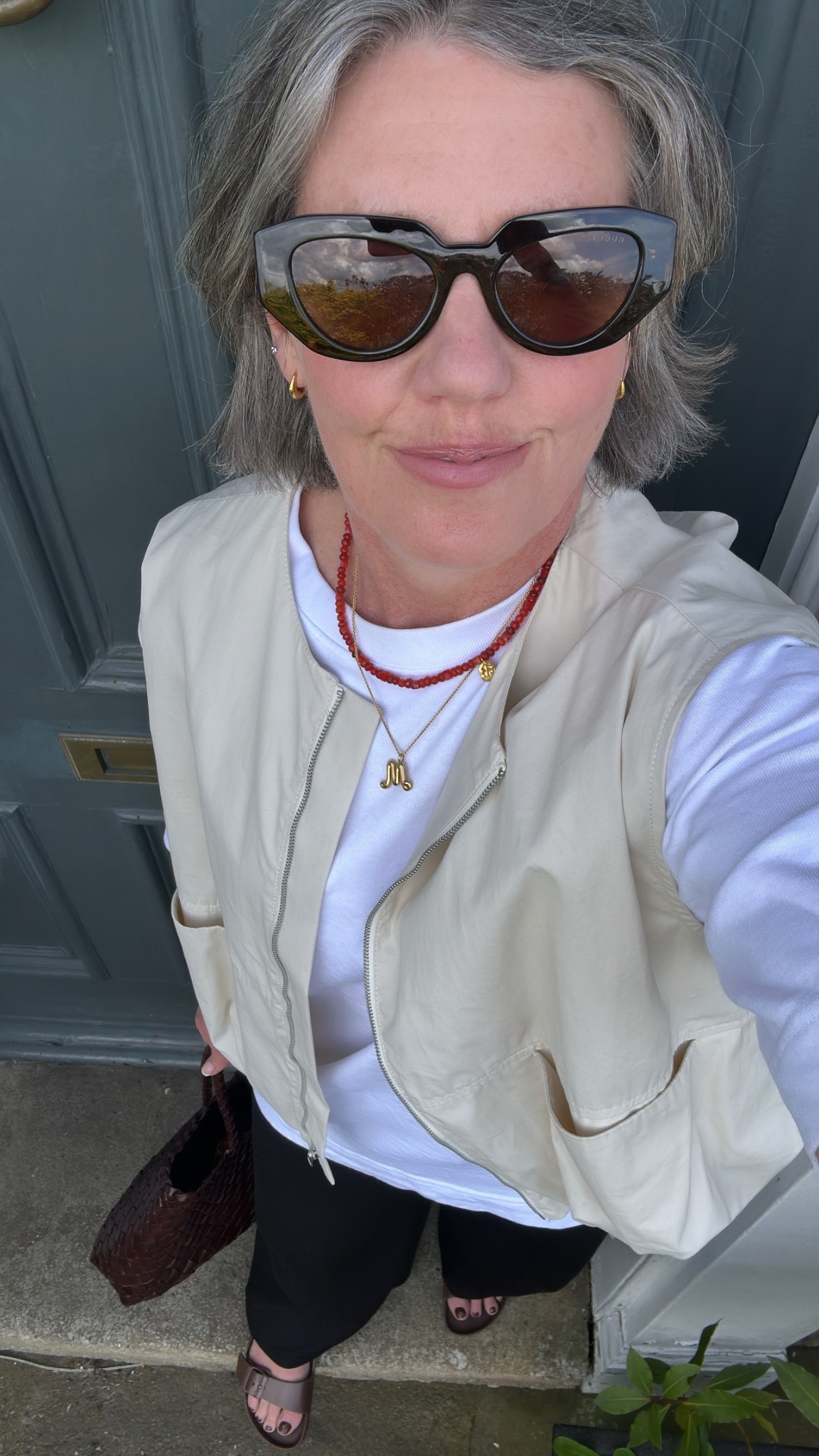 #ootd casual spring look
Tee Cos size Medium 
Gilet past season similar linked 
Trousers 
Necklace Monica Vinader discount link in my insta bio
Birkies true to size

#LTKspring #LTKAprilSpotlight #LTKmidsize