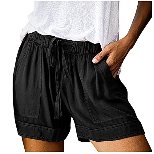 Deal of The Day Bermuda Shorts for Women Shorts for Women Comfy Drawstring Casual Elastic Waist Pure Color Shorts Summer Beach Lightweight Short Pants with Pockets Black | Amazon (US)