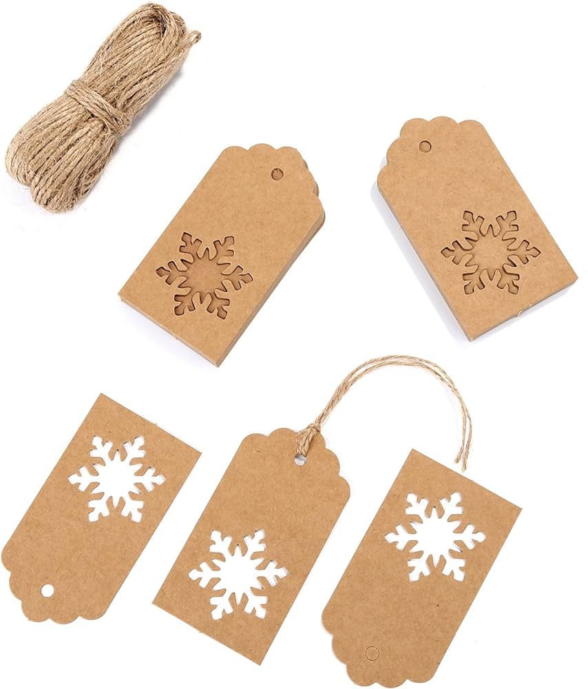Whaline 100Pcs Snowflakes Paper Tags Christmas Kraft Gift Tags Hang Labels with 30 Meters Twine f... | Amazon (US)