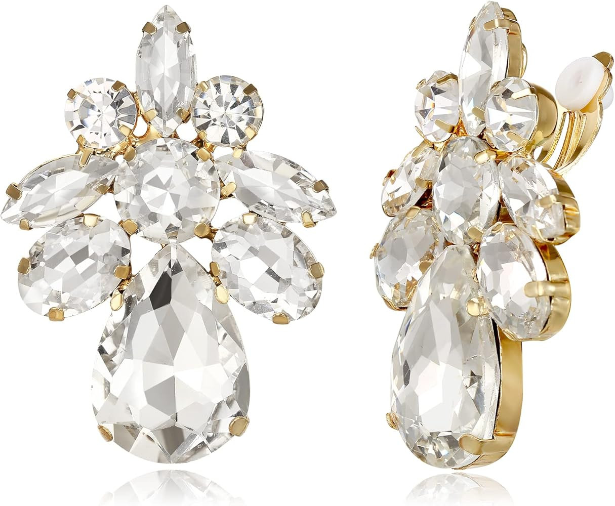 BriLove Clip-On Earrings Elegant Stunning Teardrop Crystal Rhinestone Cluster Statement Jewelry f... | Amazon (US)