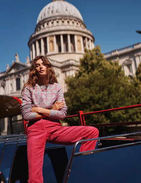 Heather Jacquard Jumper - Grey Marl, Pink Sausage Dog | Boden UK | Boden UK