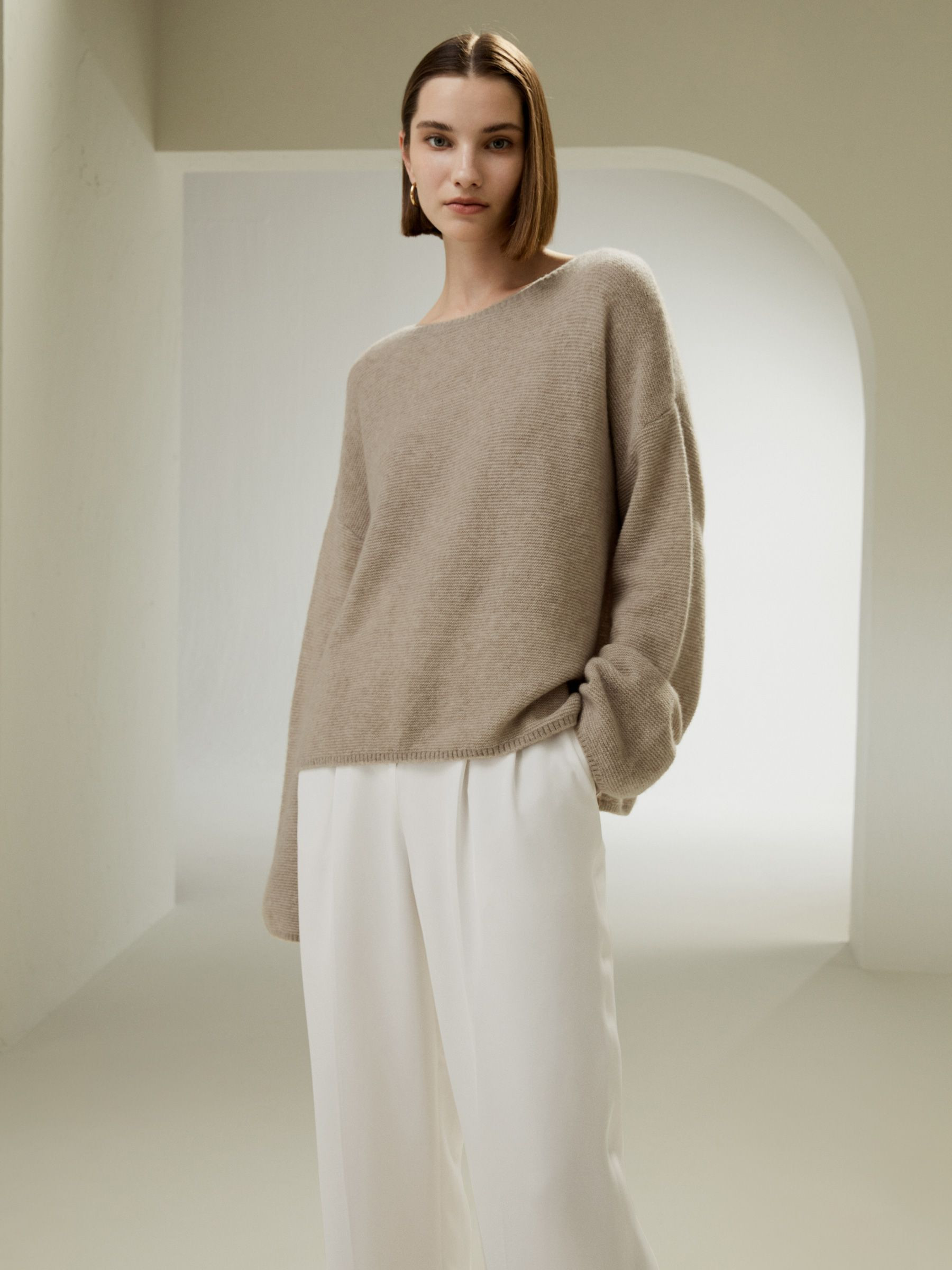 Relaxed Fit Drop-Shoulder Silk Cashmere Blend Sweatshirt | LilySilk