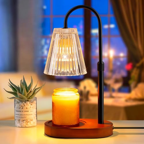 Candle Warmer Lamp with Timer - Electric Candles Wax Warmers Glass Lamps For Jar Candles Burner Adjustable Height and Dimmable Light Modern No Flame Scented Candle Warming Lantern Melter Light 2 Bulbs | Amazon (US)