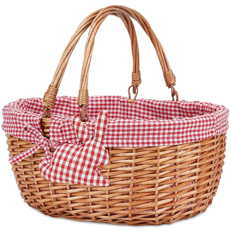 G GOOD GAIN Wicker Picnic Basket with Double Folding Handles,Willow Picnic Hamper,Natural Hand Wo... | Amazon (US)