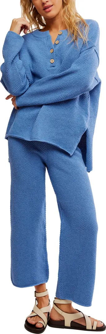 free-est Hailee Waffle Stitch Long Sleeve Top & Wide Leg Pants Knit Set | Nordstrom