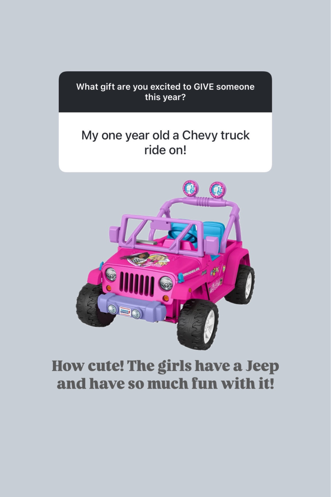 The girls have a car like this and have so much fun with it! 



Loverly grey, gift ideas, kids toys, car, holiday shopping 

#LTKGiftGuide #LTKHoliday #LTKKids