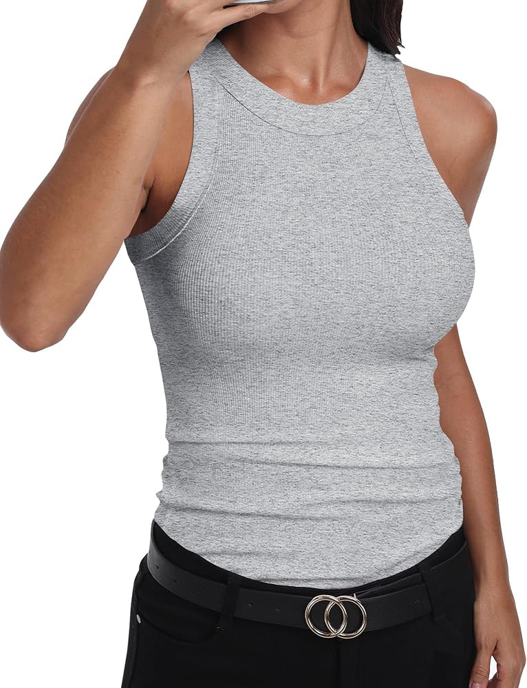 GEMBERA Womens Sleeveless Racerback High Neck Casual Basic Cotton Ribbed Fitted Tank Top | Amazon (US)