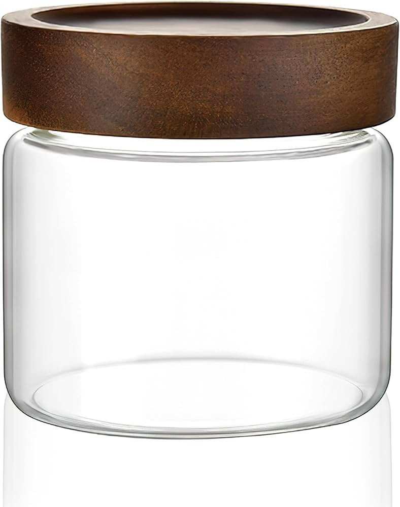 Glass Storage Canister, Clear (Pack of 1) | 18 oz/550 ml | Wooden | Screw | Decorative, Cute | Ja... | Amazon (US)