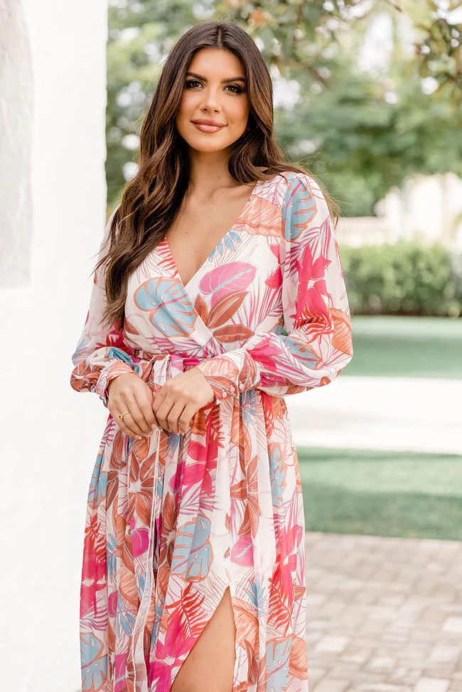 My Dearest Darling Maxi Dress in Palm Beach White Tropical Print | Pink Lily